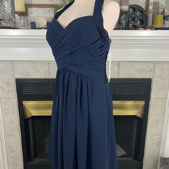 Bill Levkoff Bridal Party Prom Special Occasion Navy Midi Chiffon Fit And Flare - Picture 5 of 16